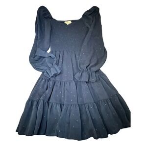 Altar'd State Navy Blue Smocked Mini Dress Puff Sleeve Clip Dot ID83495-01A‎ XS